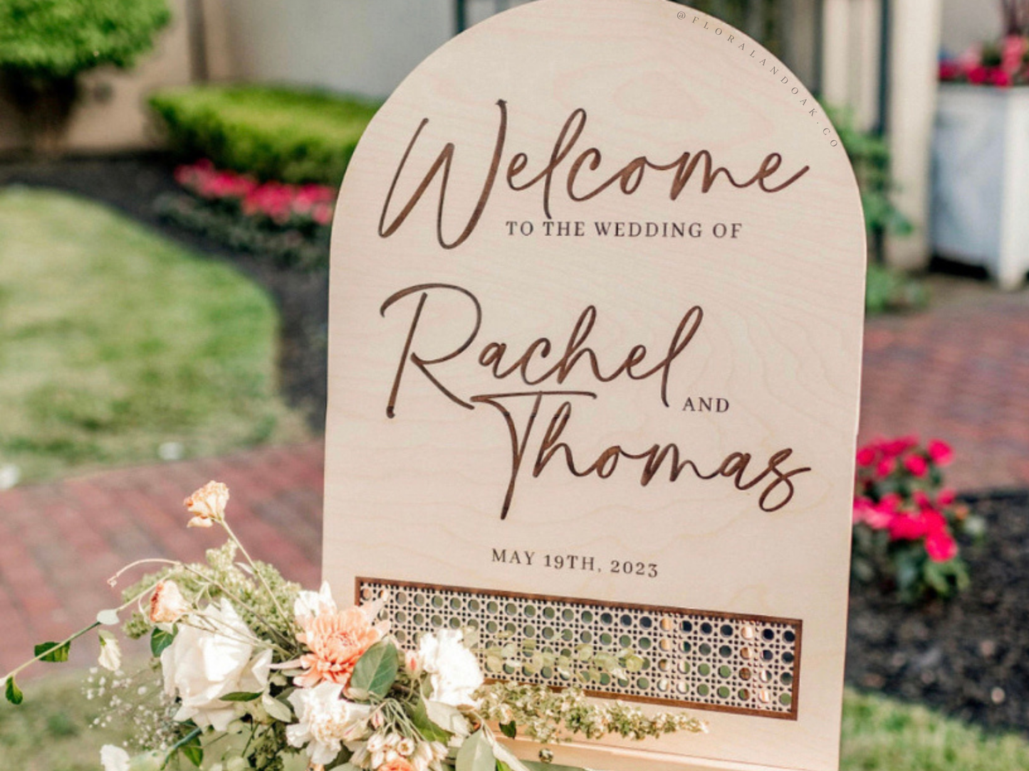Minimalist Rattan Strip Wedding Welcome Sign – Wooden Neutral Custom Rattan Cane Wood Sign for Ceremony or Event
