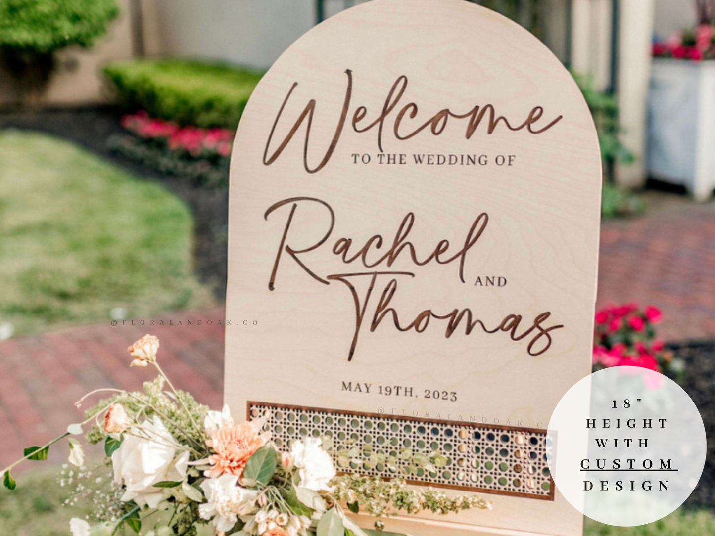 Minimalist Rattan Strip Wedding Welcome Sign – Wooden Neutral Custom Rattan Cane Wood Sign for Ceremony or Event