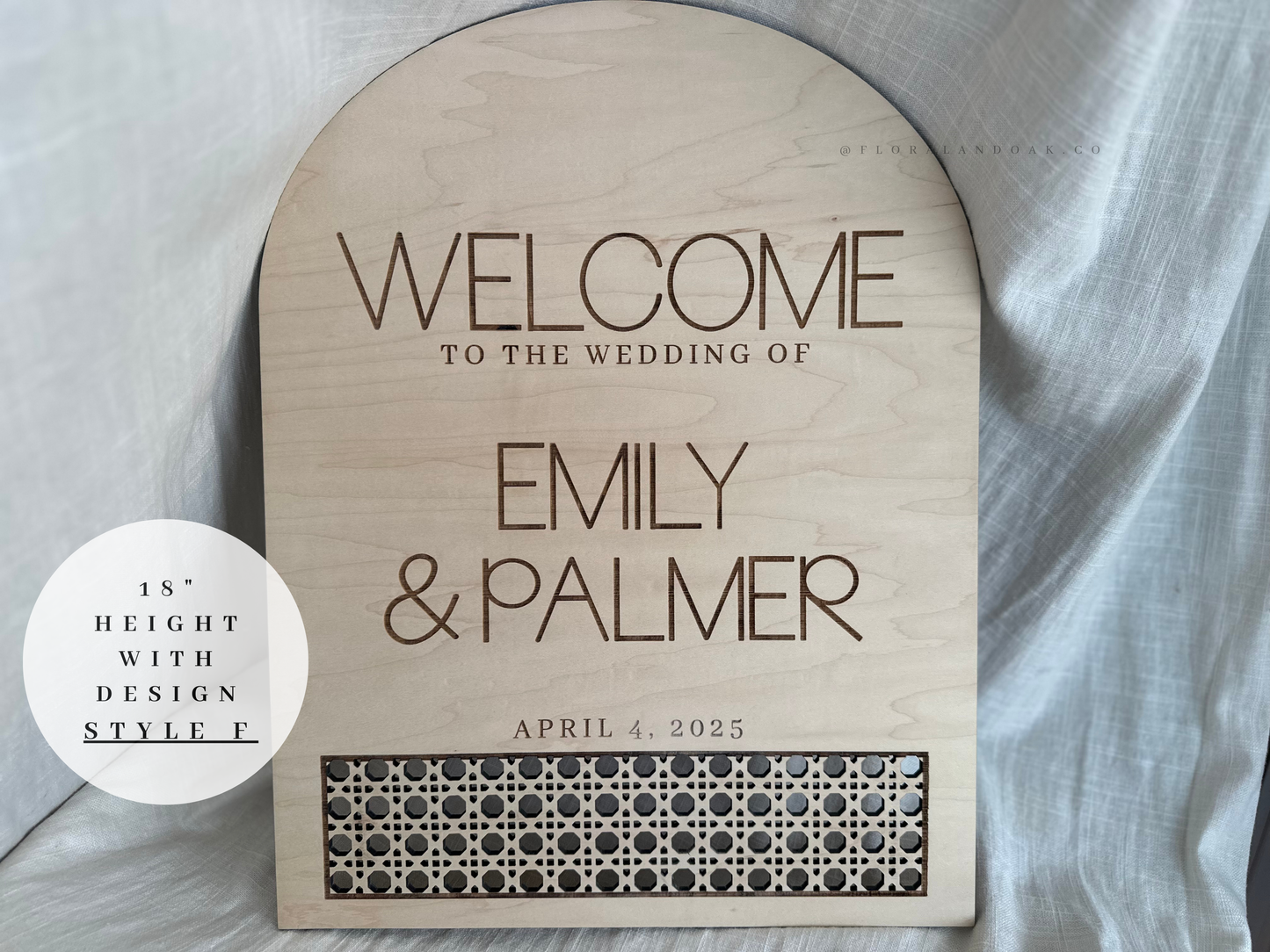 Minimalist Rattan Strip Wedding Welcome Sign – Wooden Neutral Custom Rattan Cane Wood Sign for Ceremony or Event