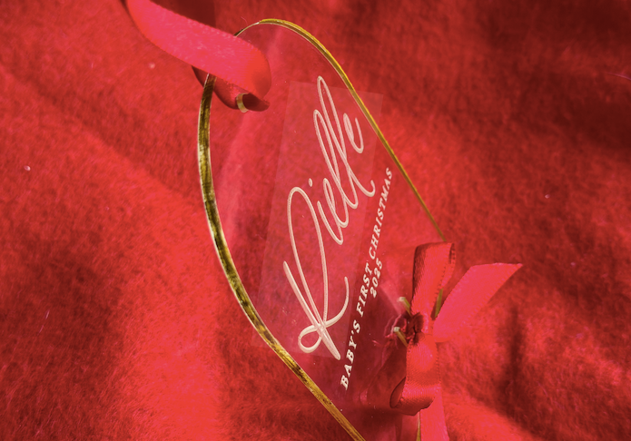 Personalized Baby’s First Christmas Ornament – Clear Acrylic with Gold Trim