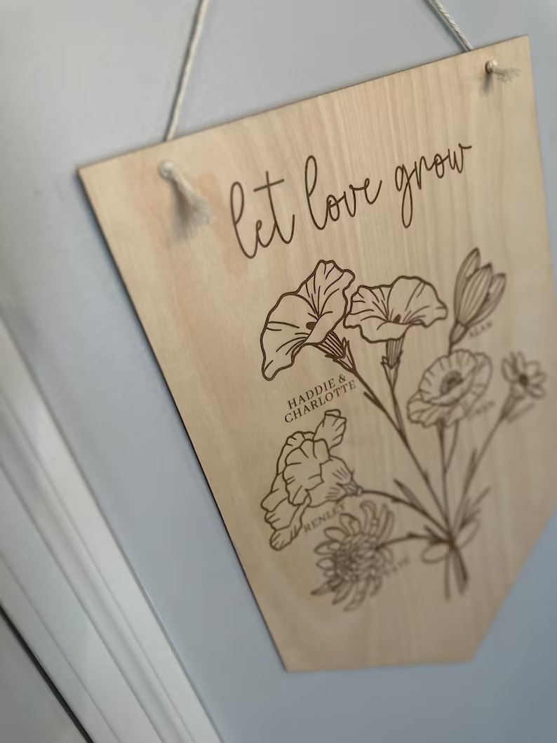 Personalized Birth Month Flower Wall Plaque – Custom Engraved Family Sign