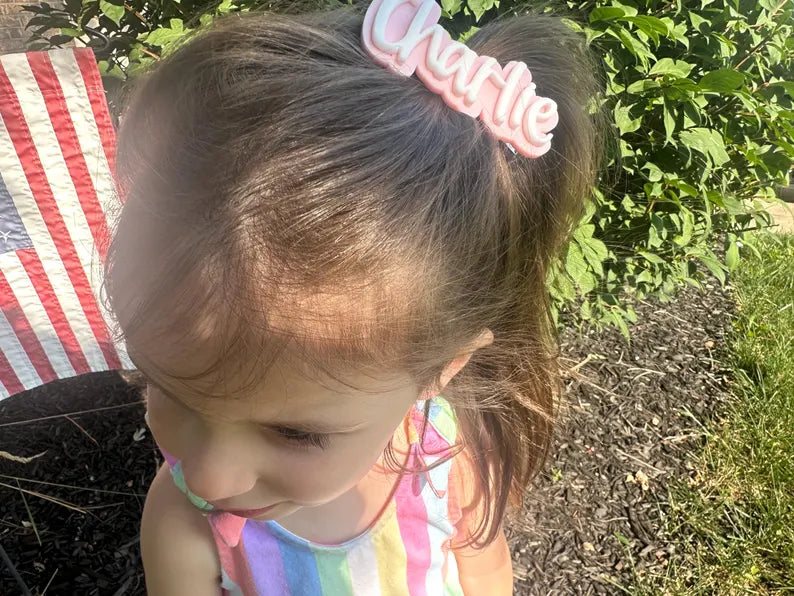 Personalized Acrylic Name Hair Clip โ Custom 2-Layer Name Barrette with Alligator Clip (Right or Left Orientation)