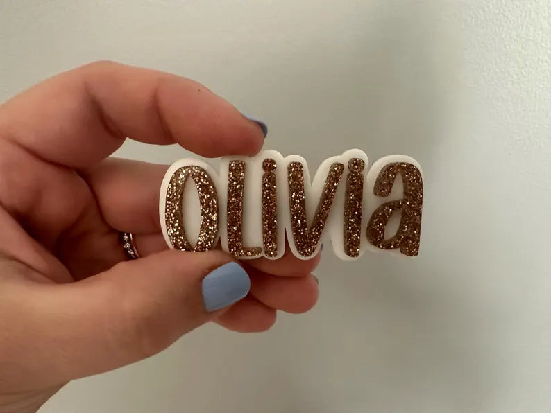 Personalized Acrylic Name Hair Clip โ Custom 2-Layer Name Barrette with Alligator Clip (Right or Left Orientation)
