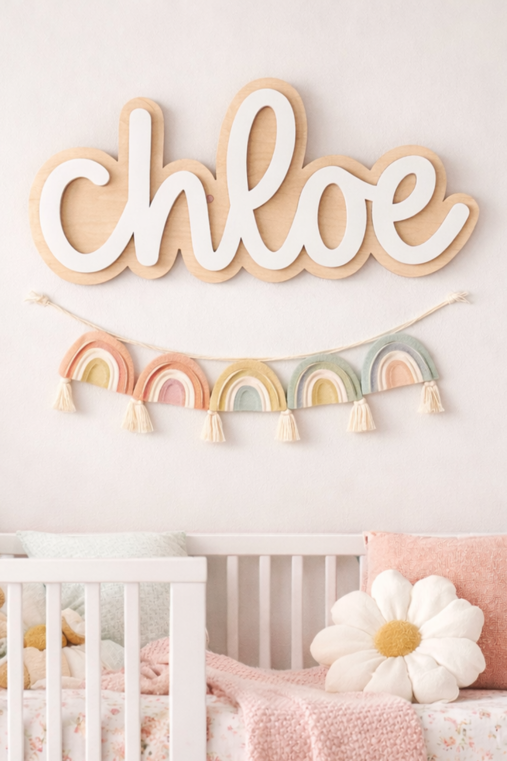 Personalized Wooden Nursery Name Sign – Large Custom Baby Name Wall Decor | Layered & Outlined Kids Room Name Sign