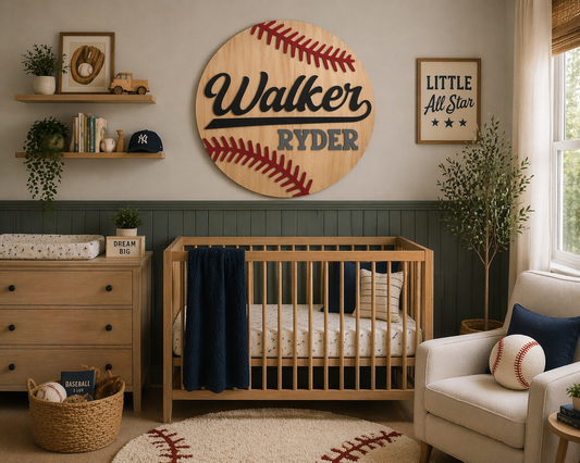 Baseball Nursery Name Sign Nursery Round Sign for Sports Theme Baseball Nursery Custom Baseball Sign