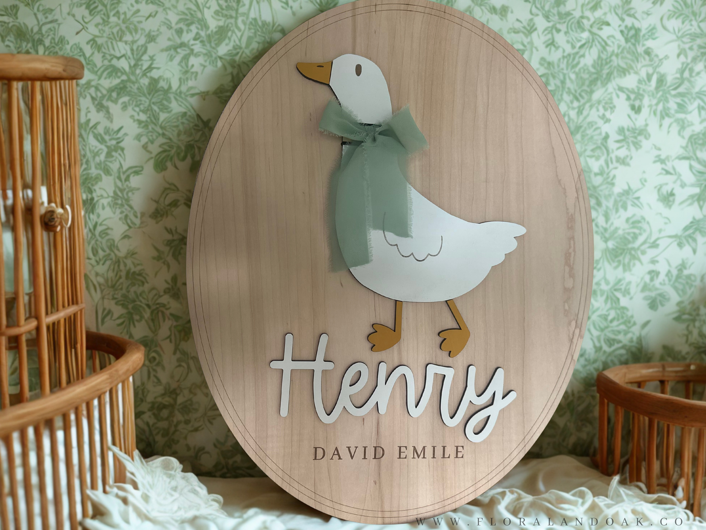 Goose Nursery Name Sign Vintage Inspired Baby Duck Name Sign for Nursery and Hospital Name Sign