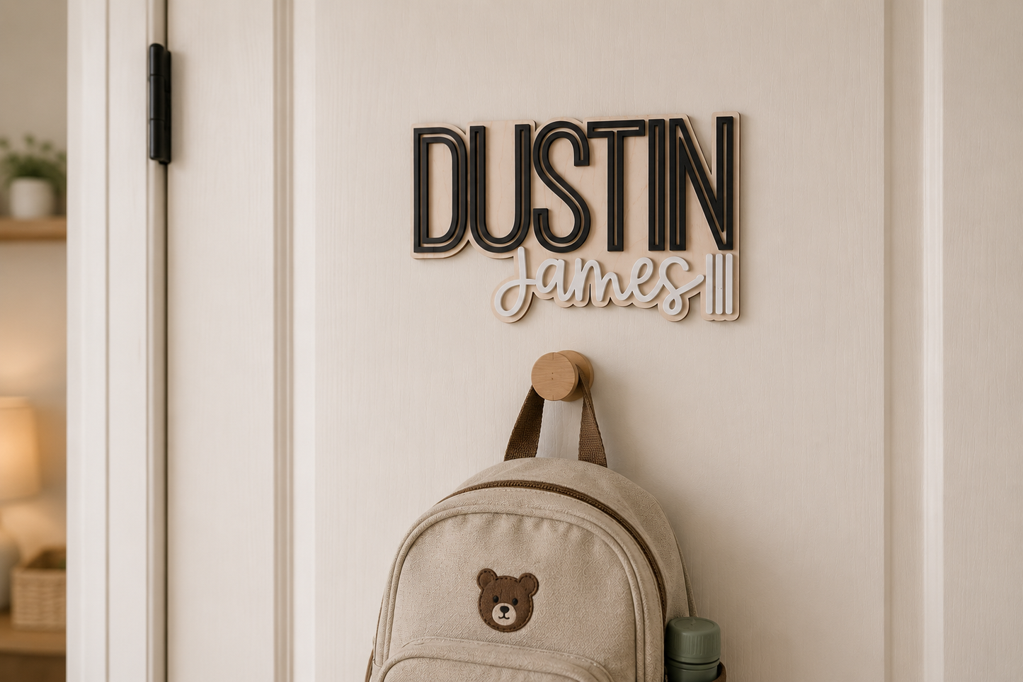 Personalized Wooden Nursery Name Sign – Large Custom Baby Name Wall Decor | Layered & Outlined Kids Room Name Sign