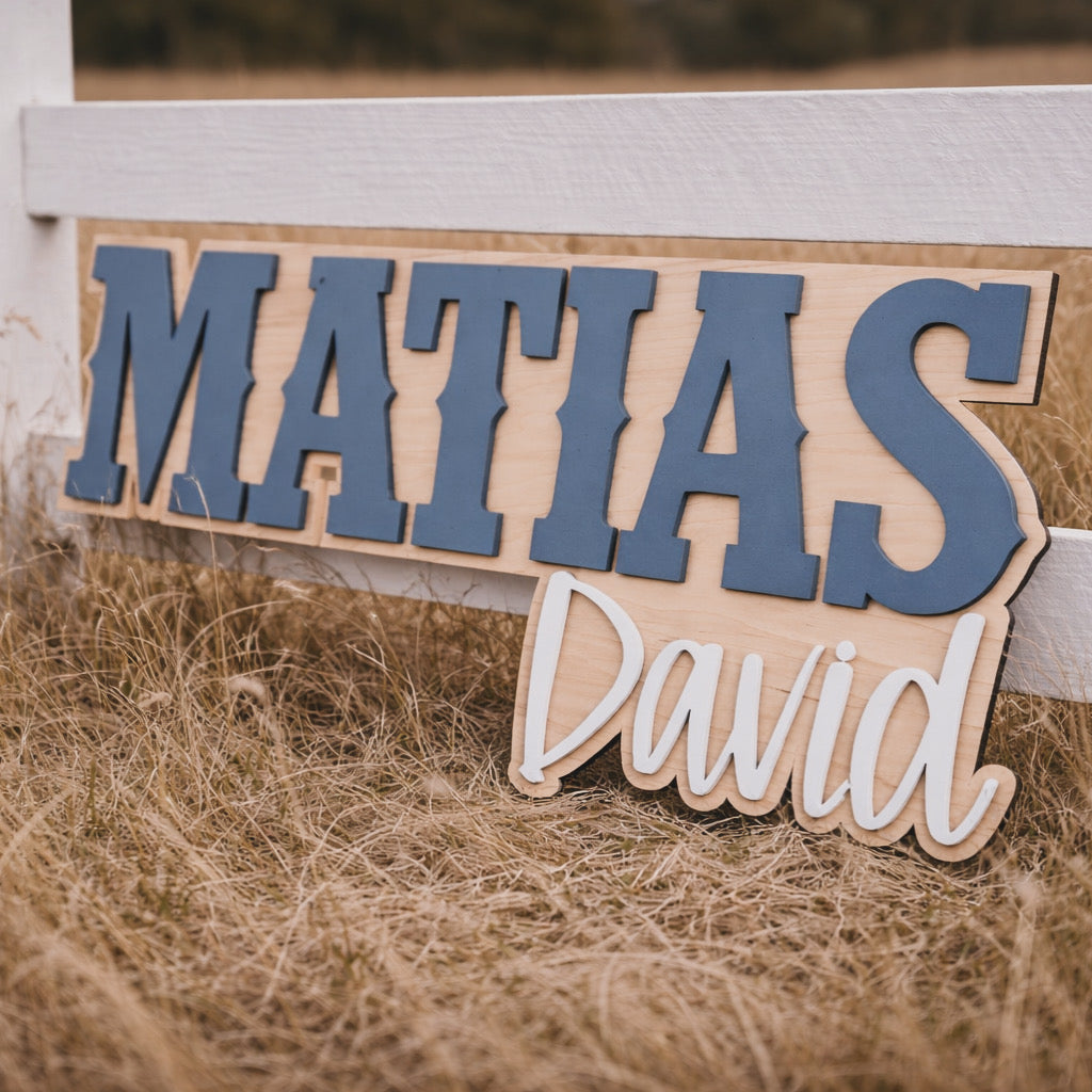 Personalized Wooden Nursery Name Sign – Large Custom Baby Name Wall Decor | Layered & Outlined Kids Room Name Sign