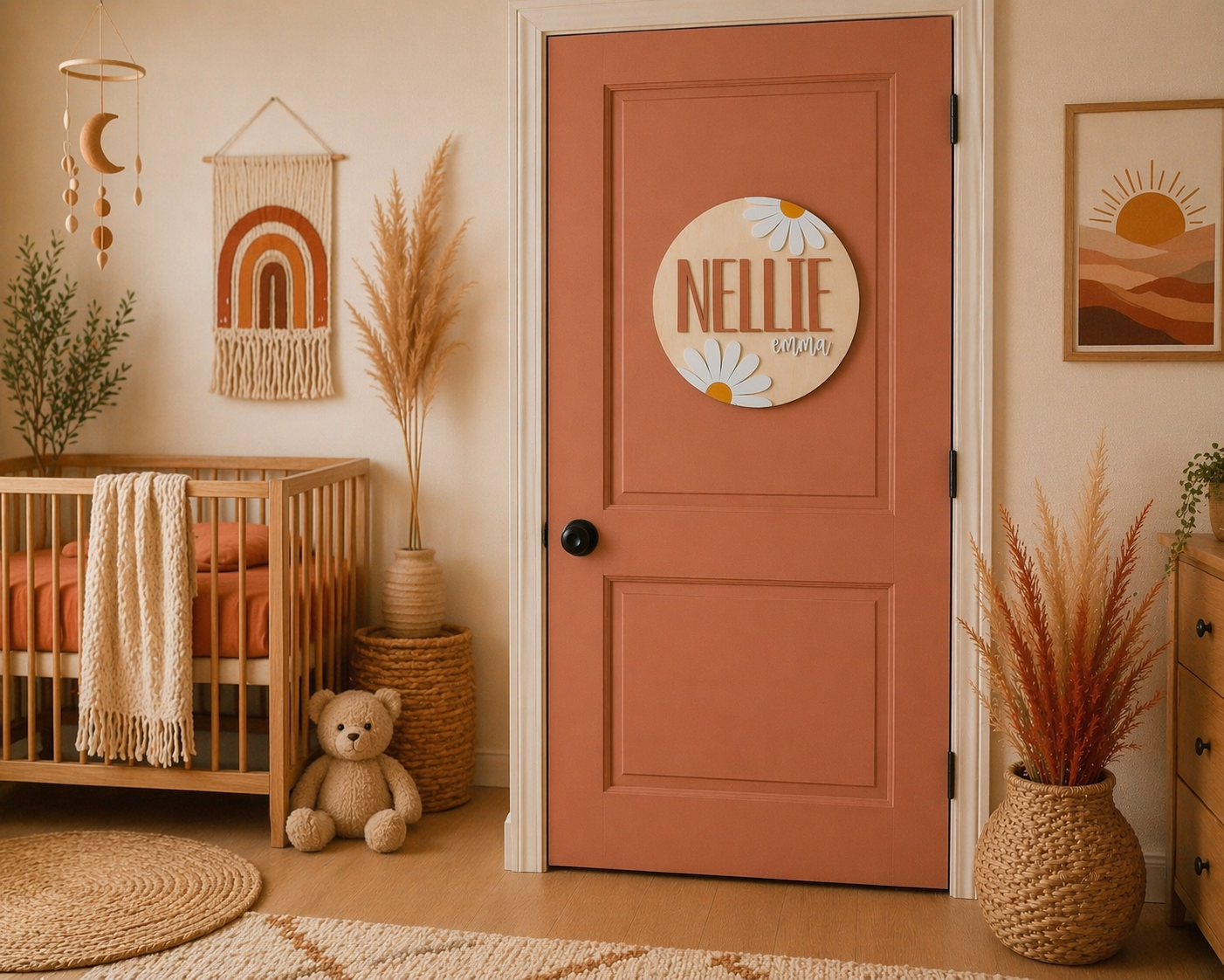 Daisy Nursery Name Sign Daisy Wall Sign Retro Floral Nursery Decor Circle Layered Boho Name Sign