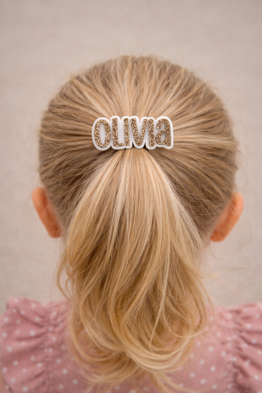 Personalized Acrylic Name Hair Clip – Custom 2-Layer Name Barrette with Alligator Clip (Right or Left Orientation)
