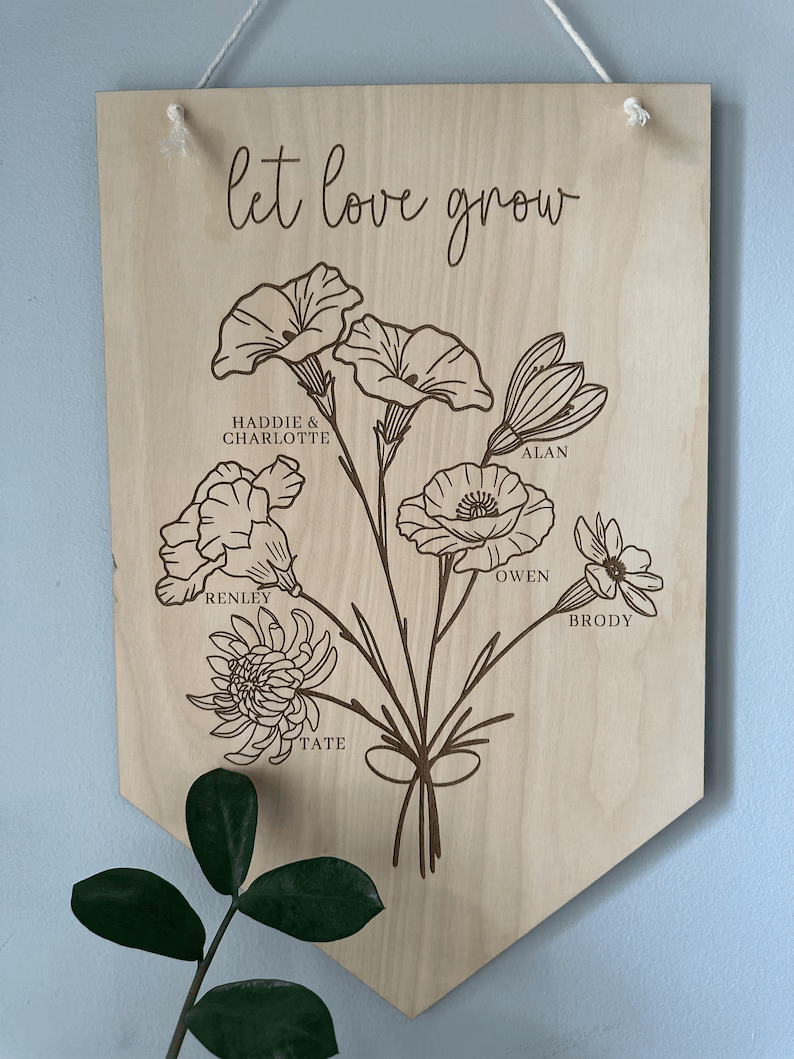 Personalized Birth Month Flower Wall Plaque – Custom Engraved Family Sign