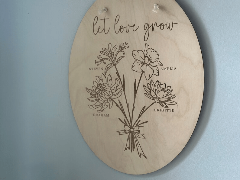 Personalized Birth Month Flower Wall Plaque – Custom Engraved Family Sign