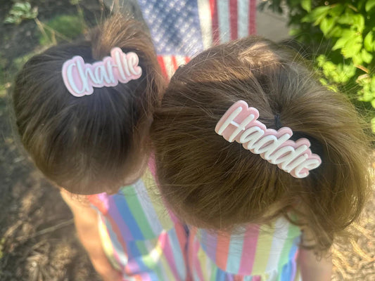 Personalized Acrylic Name Hair Clip – Custom 2-Layer Name Barrette with Alligator Clip (Right or Left Orientation)